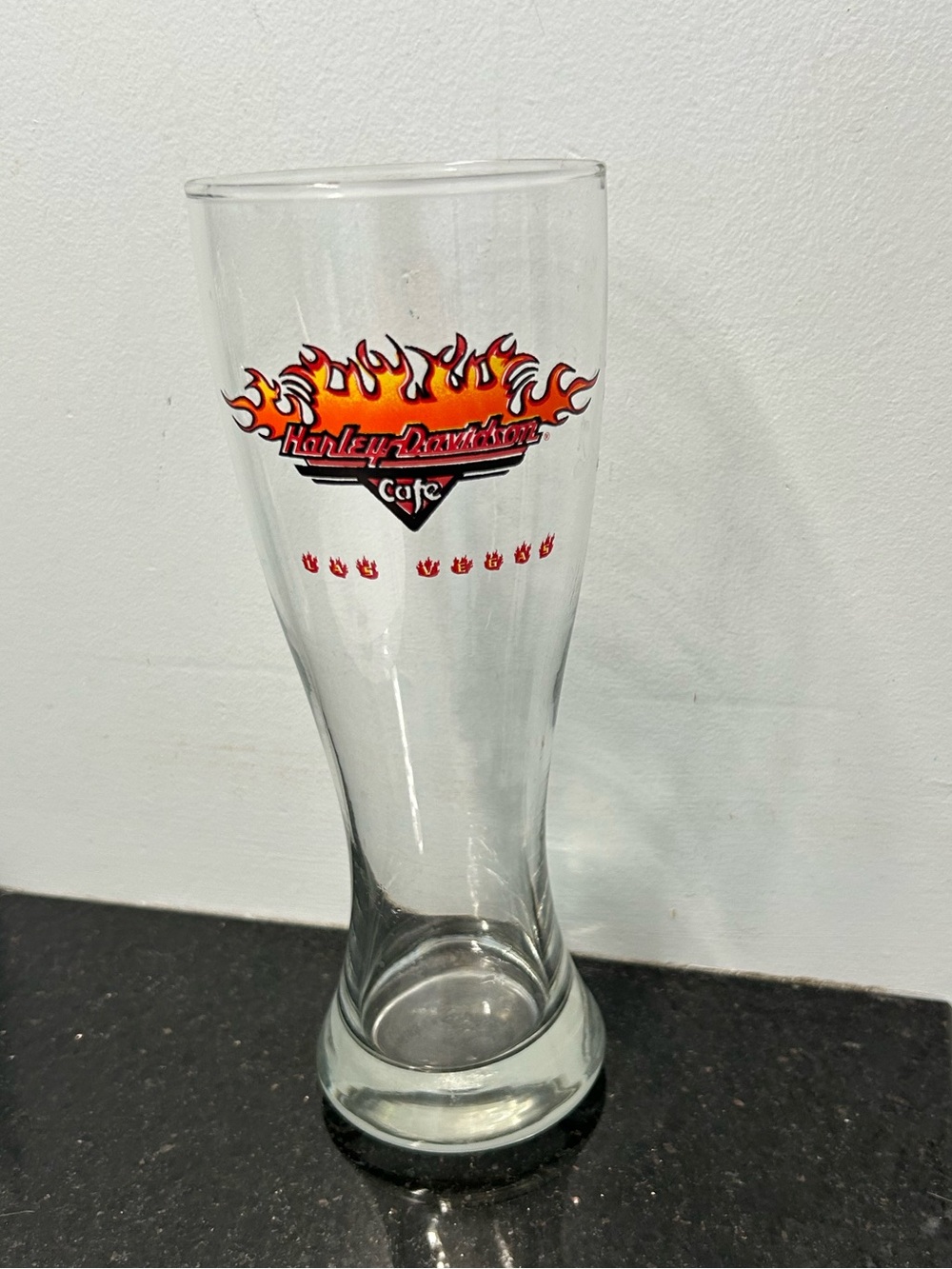 Harley-Davidson Cafe Flame Logo Pilsner Glass - Clear with Red/Orange Flame